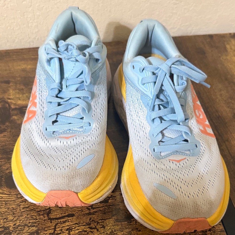 Hoka Light bondi 8 Blue and Yellow Women's Running Shoes - Picture 4 of 7
